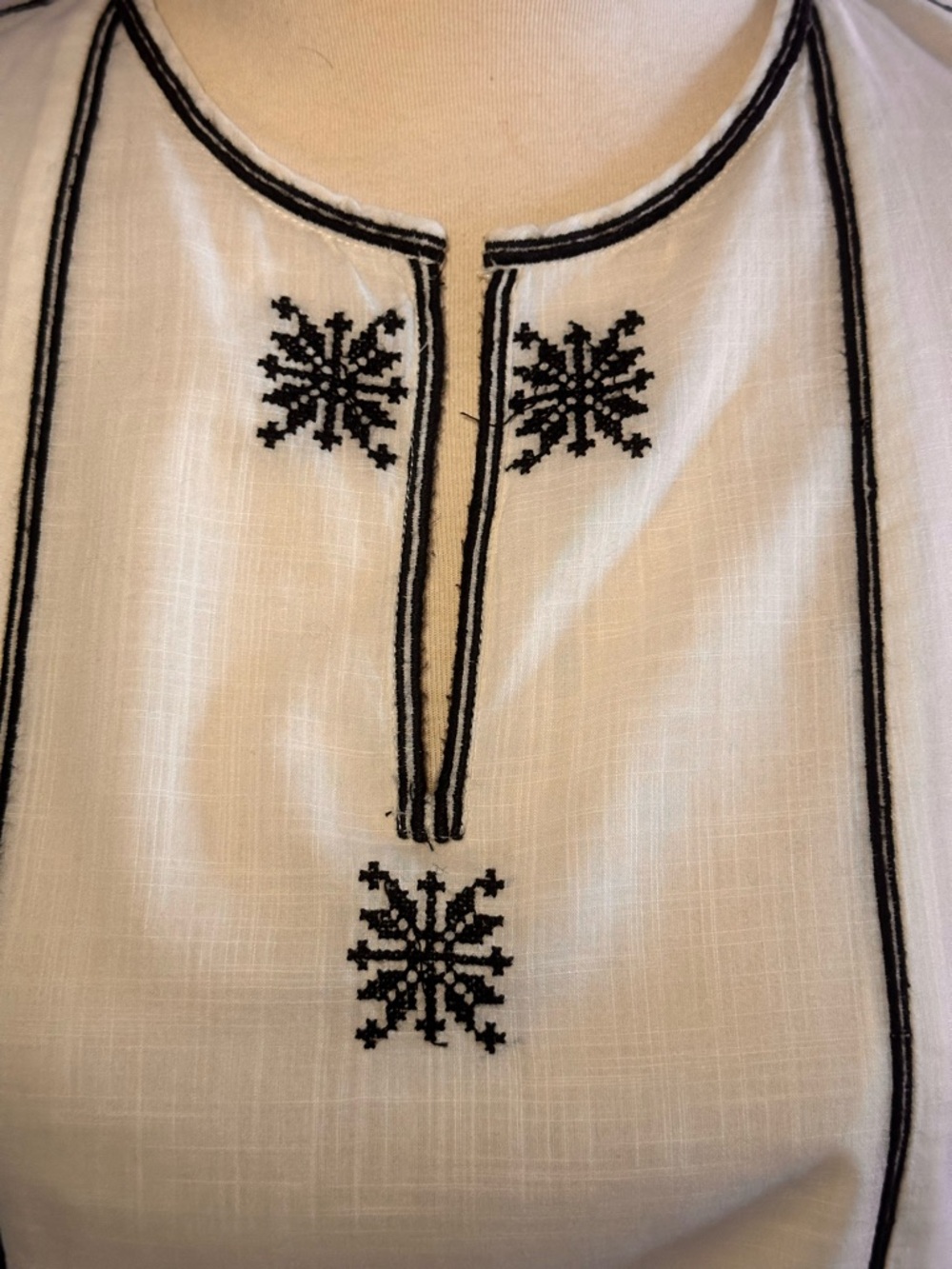 Isabel Marant Etoile Relly Cream Embroidered Drop-Waist Tunic Dress W/Black Trim - Picture 4 of 8